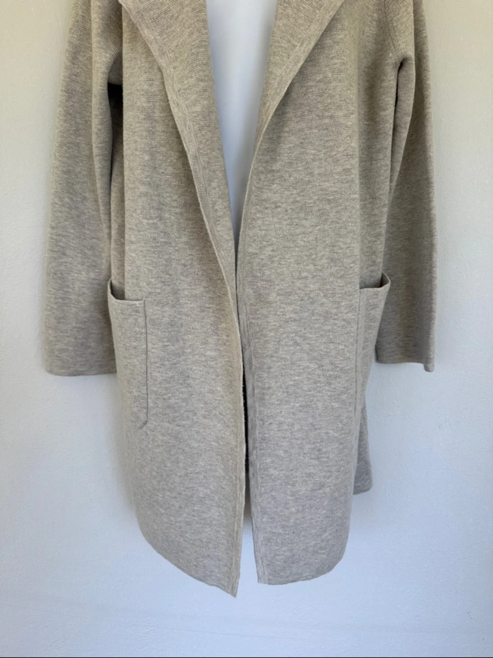 J. Crew light gray wool blend longline draped waterfall cardigan size small